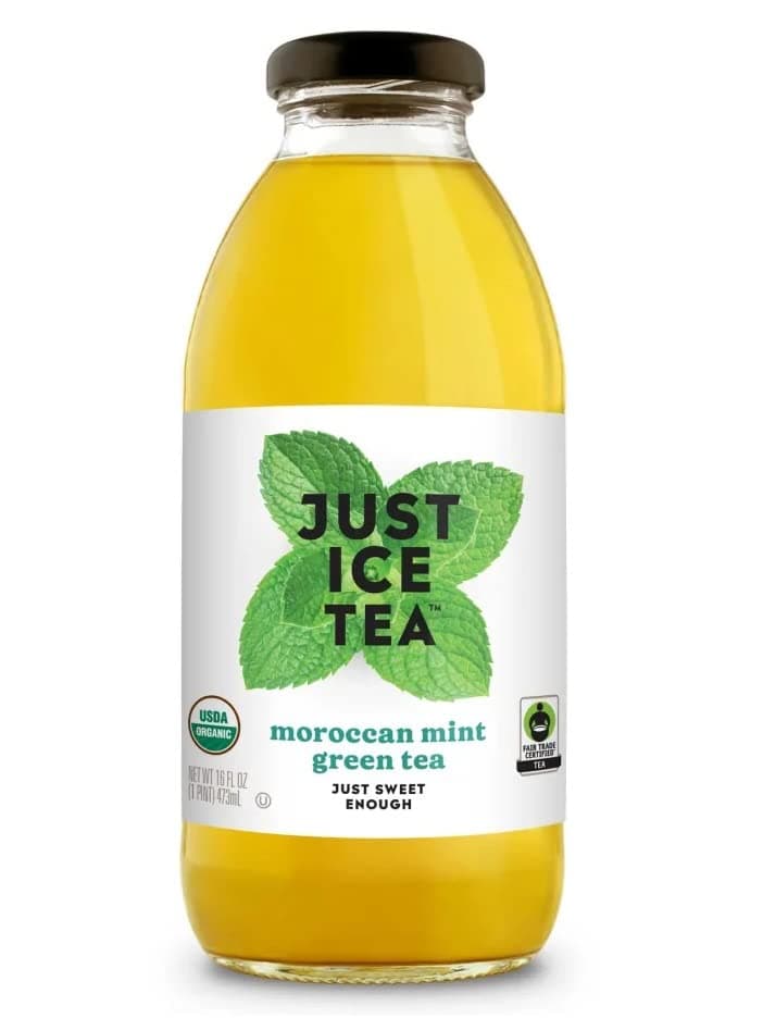 Just Ice Tea, Organic Iced Tea, Moroccan Mint Green Tea, 16 Fl Oz Glass Bottles (Pack of 6)