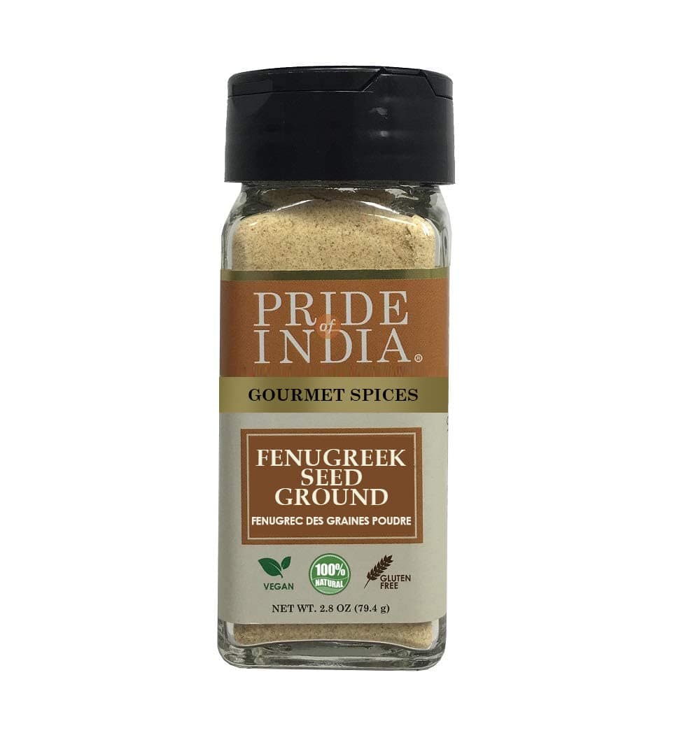 Pride of India Fenugreek Seed Powder 2.8 oz | Ground Methi Powder in Dual Sifter Jar for Cooking & Seasoning | Aromatic Indian Spice for Curry, Spice Blends, Pickles, Flatbreads, Tea & Savoury Recipes