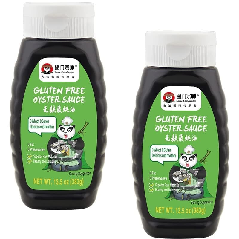 Sauce Grandmaster Pure Oyster Sauce 2-Pack (13.5 oz Squeeze Bottles) - 70% Real Oyster Extract, Gluten-Free. No Preservatives or Added Water. Savory Asian Marinade for Stir Fry, Chicken, Beef & Burger