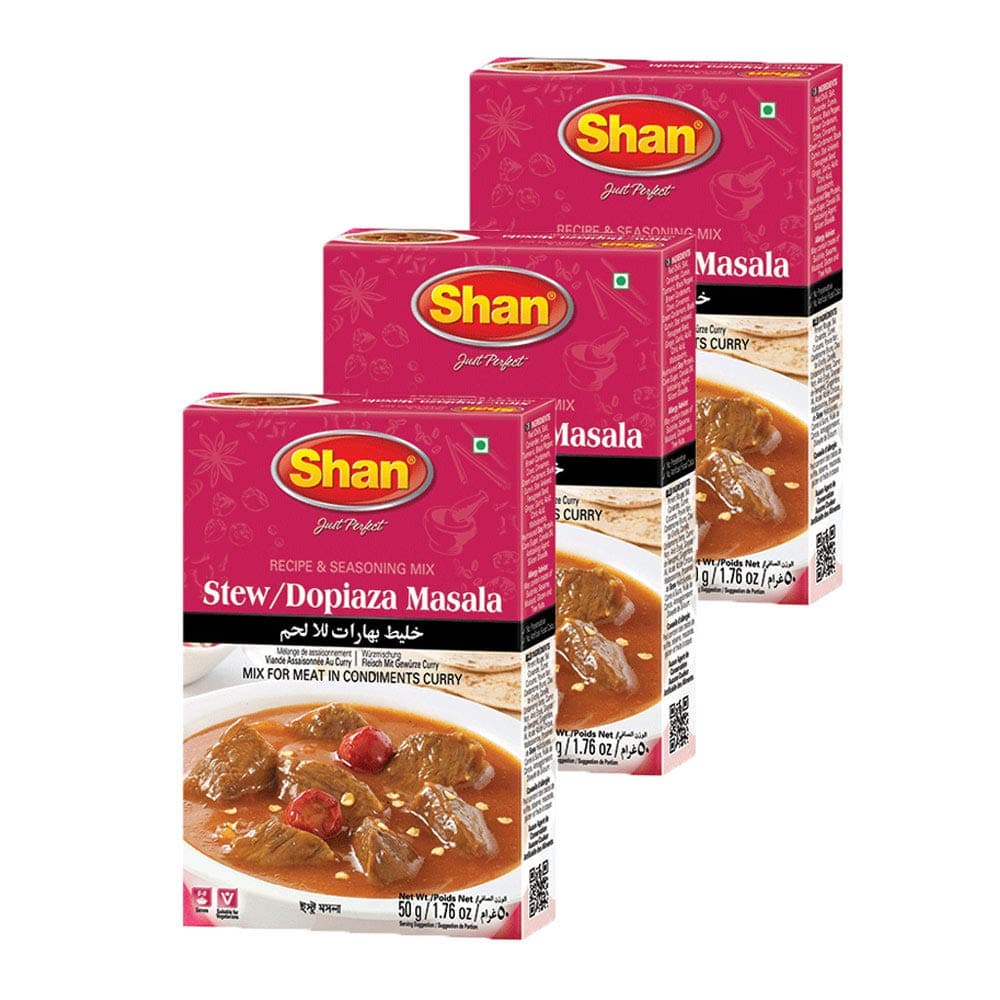 Shan Stew/Dopiaza Recipe & Seasoning Mix, 1.76 oz (50g) - Authentic Indian Spices - Spice Powder for Meat & Vegetable Stews, Aromatic Curry Seasoning for Dopiaza, Beef & Meat (Pack of 3)