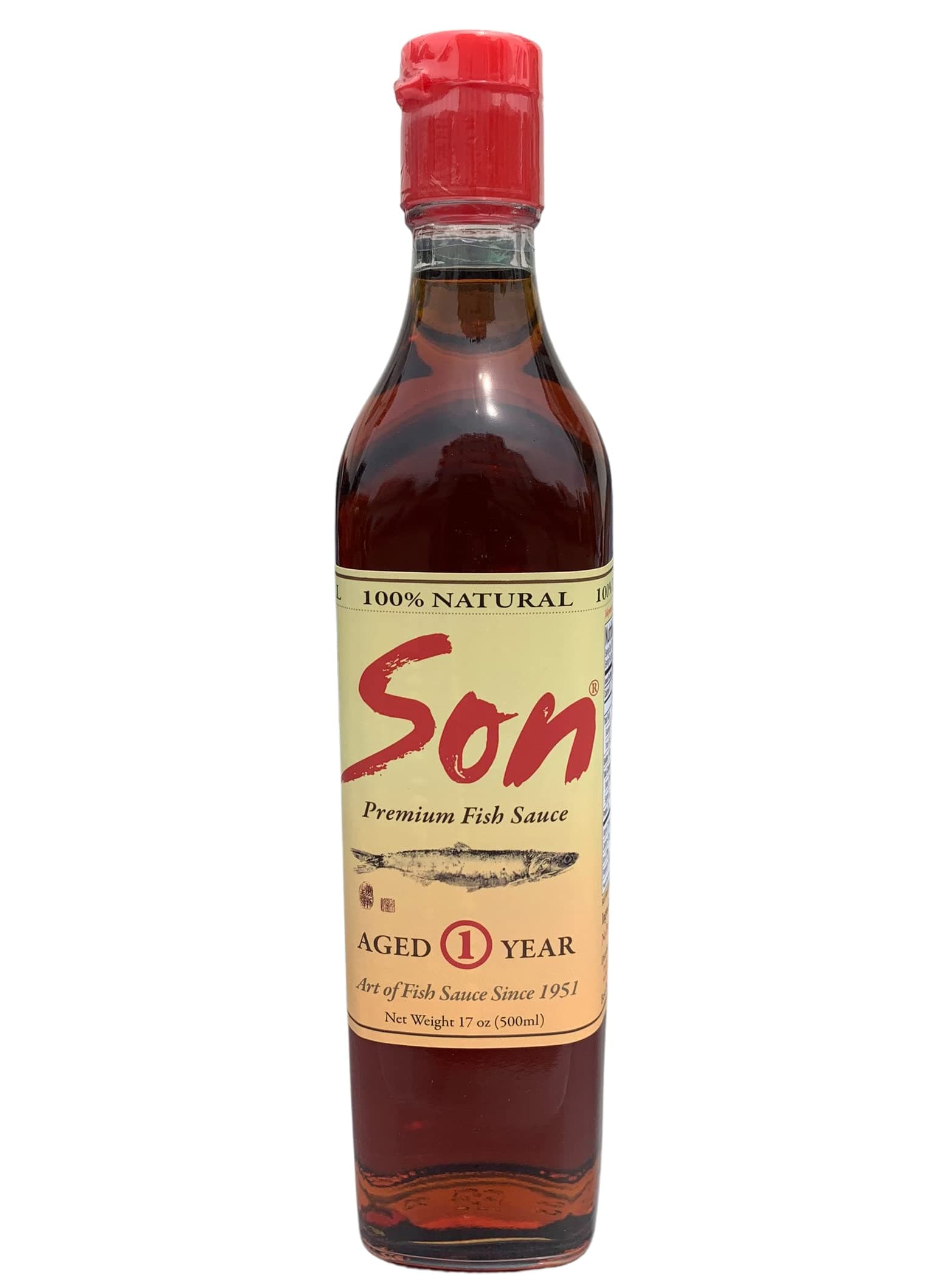 Son Fish Sauce │ Premium Vietnamese Artisanal Fish Sauce Since 1951 | One Year Aged Anchovy Sauce │17.0 oz Bottle│100% Pure Natural │GLUTEN FREE, NO SHELLFISH , NO MSG ADDED | Available as Single or D