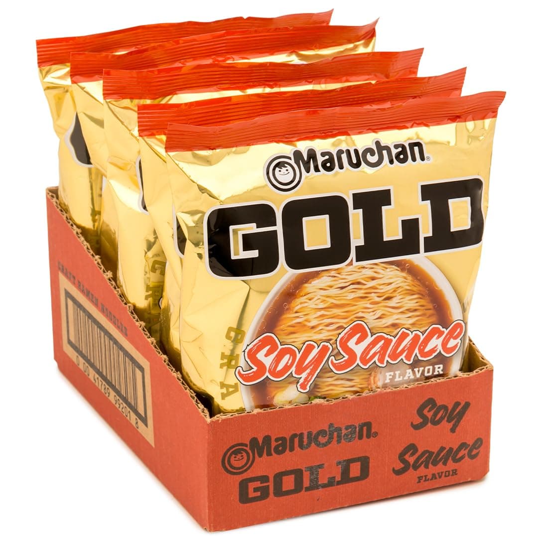 Maruchan Gold Ramen Noodle Soup, Soy Sauce Flavor – Restaurant Quality Japanese-Style Instant Noodles, Quick & Easy Meal – 3.79 Oz. (5 Pack)