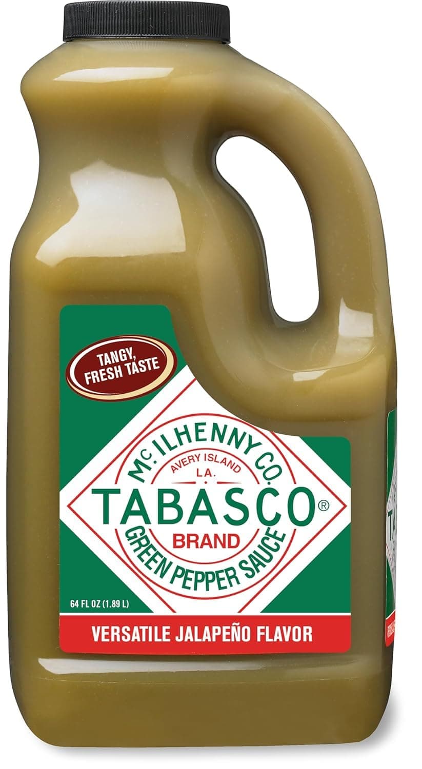 TABASCO Brand Green Jalapeno Pepper Sauce, Mild Hot Sauce, Bulk Plastic Jug, Balanced Jalapeno Sauce, Perfect for Large Recipes, Great on Mexican Dishes & More, 64 Fl Oz (Pack of 1)