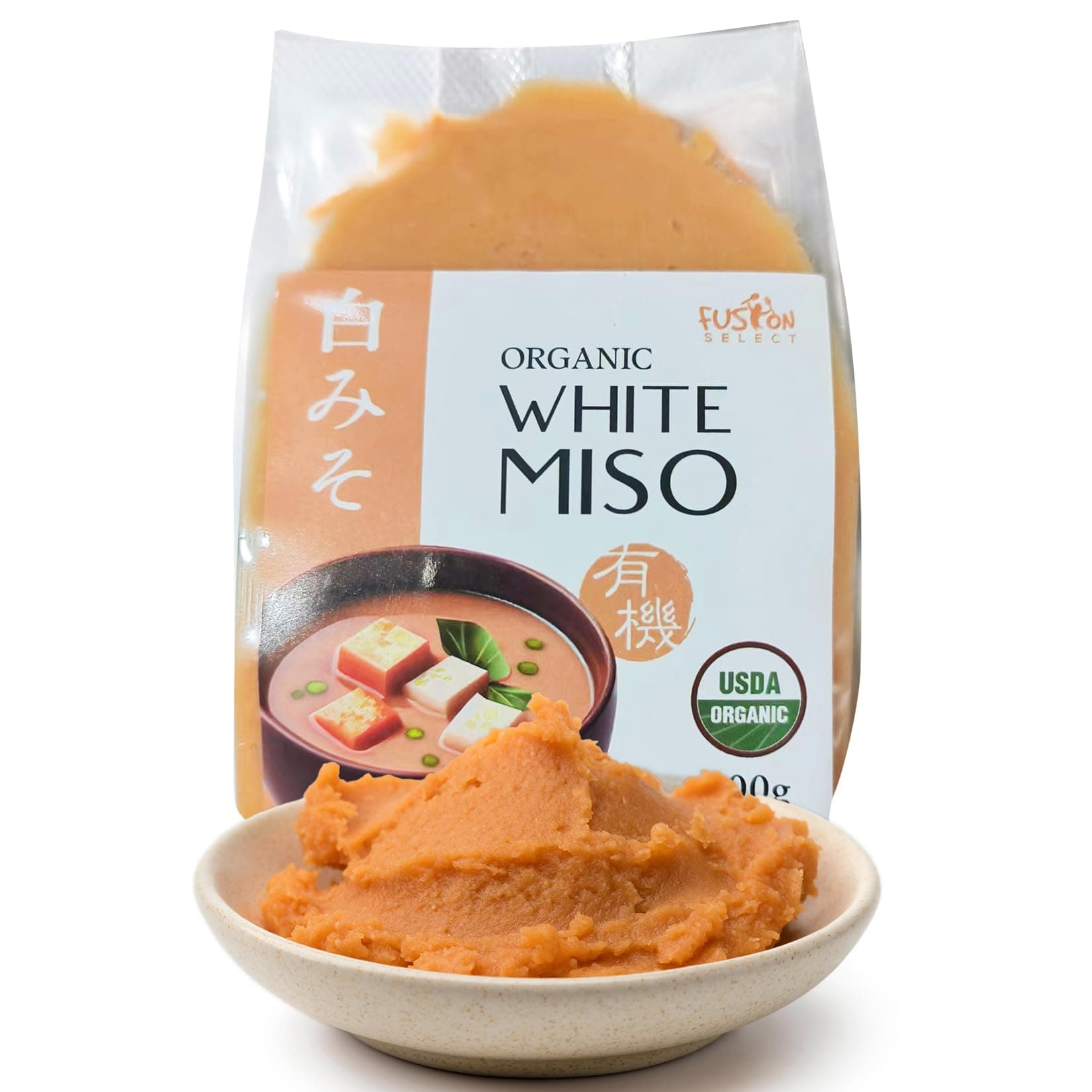 Fusion Select 600g Organic White Miso Paste - Made of Fermented Soy Bean & Rice - Savory Japanese Seasoning For Cooking Soup Base, Broth, Stew, Salad Dressing, Sauce, Marinade, Ramen