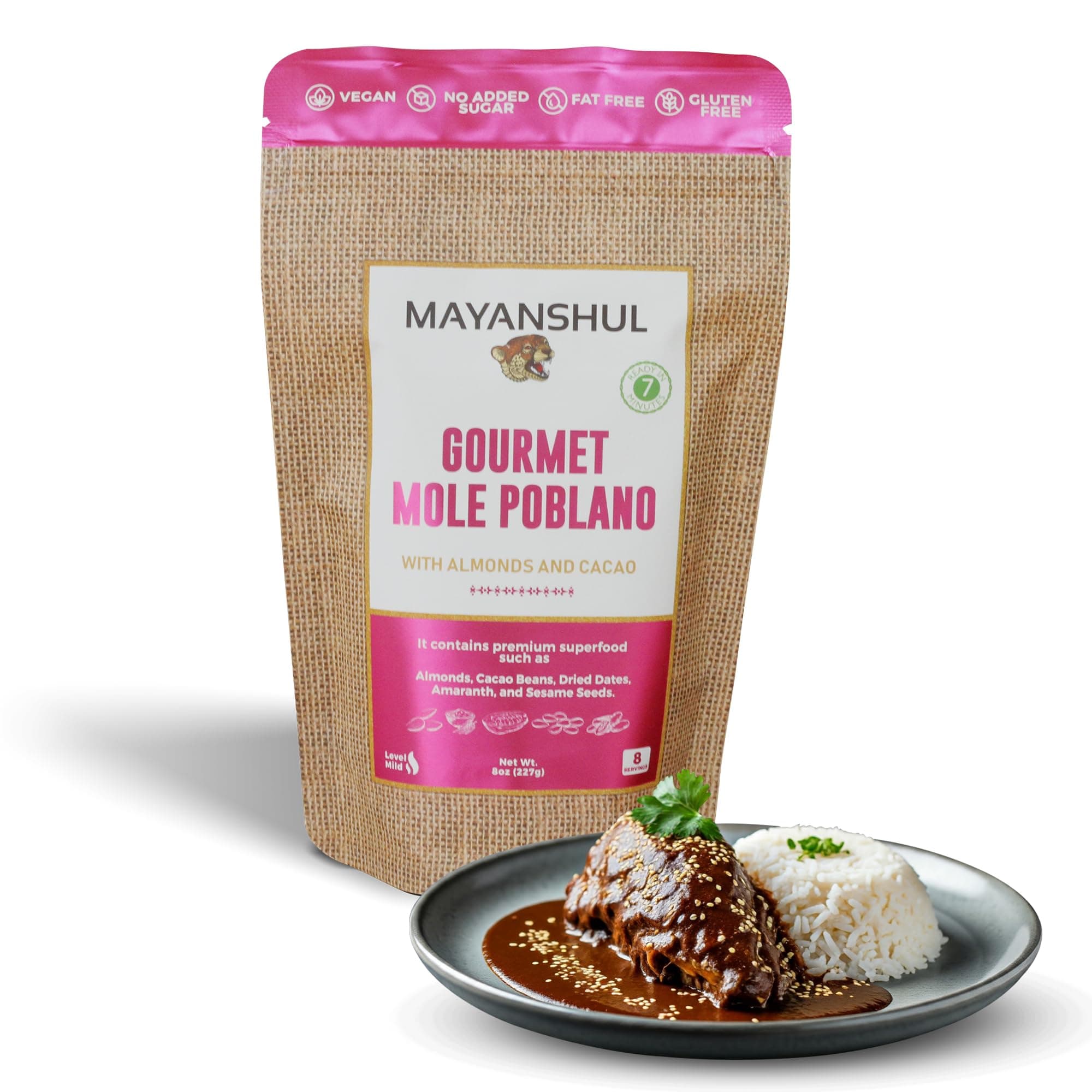 Authentic Mole Poblano Sauce – Mexican Mole Sauce with Real Cacao, 20 Natural Ingredients, No Seed Oil, No Sugar Added, Gluten Free, Keto & Vegan, 8 oz Makes Up to 32 oz