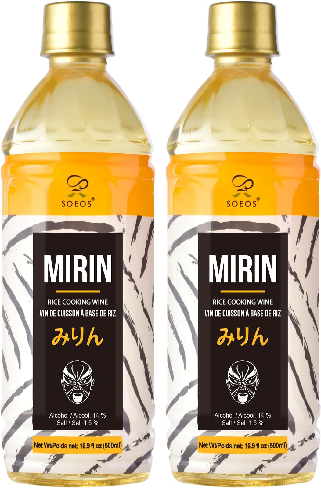 Soeos Mirin Japanese Cooking Wine, 16.9 fl oz (Pack of 2), Authentic Natural Sugar Sweet Rice Cooking Wine for Cooking, Condiments, Seasoning Homemade Sauces, Japanese Seasoning