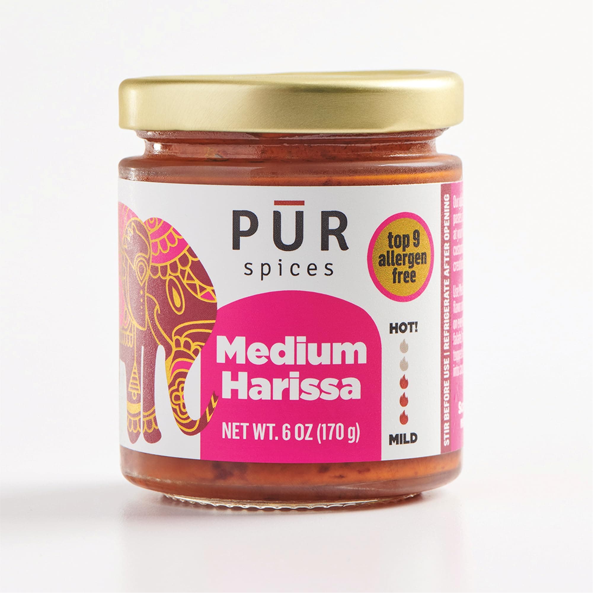 PUR Spices Medium Harissa Paste I Hot Sauce for Cooking and Dipping I Spicy Chili Pepper and Garlic Paste | Middle Eastern Inspired | Plant Based, Gluten Free, No Sugar Added, Preservative and Additiv