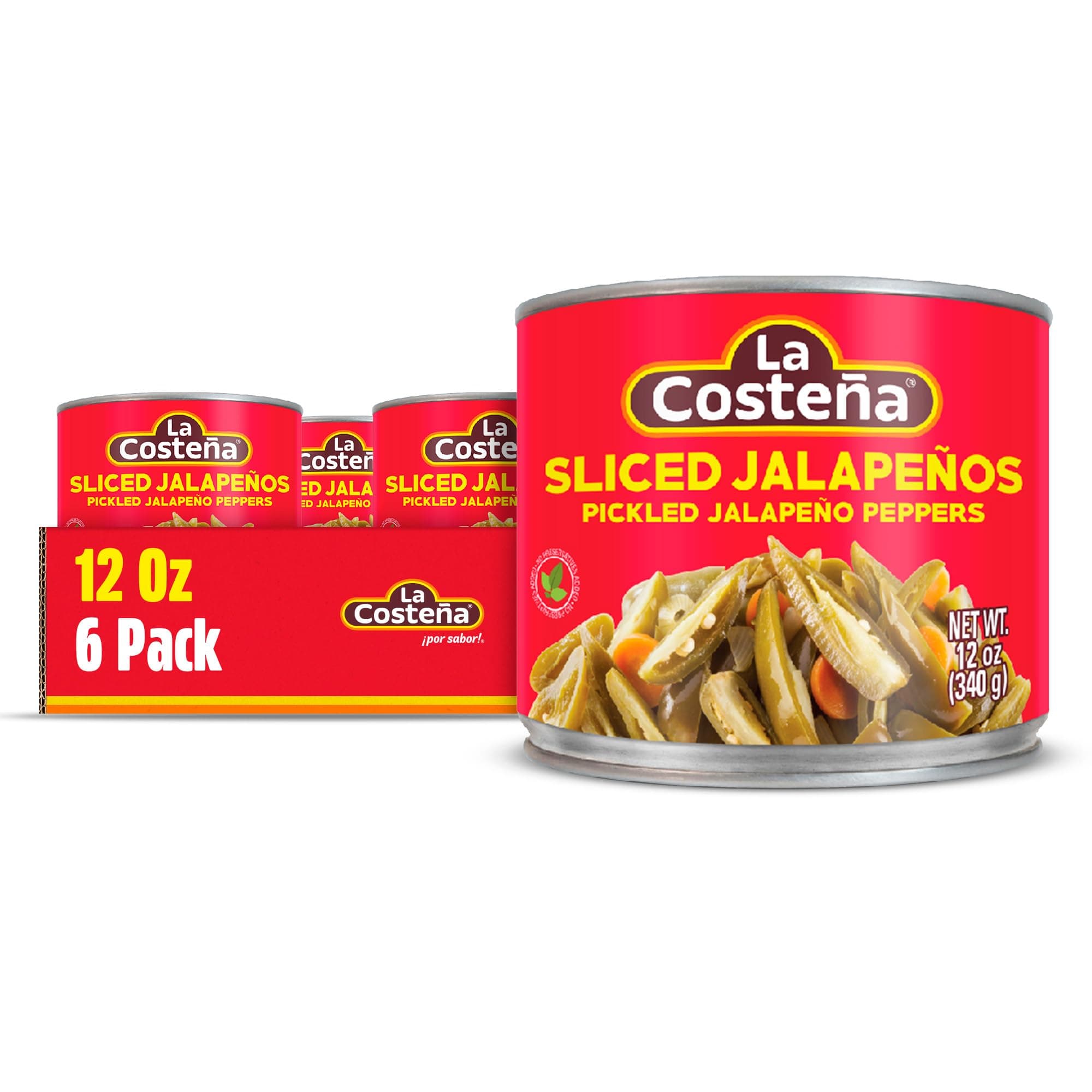 La Costeña Sliced Jalapeno Peppers - Pickled Jalapenos - Jalapeno Pepper - Hot Peppers for Mexican Food, Guacamole, Spicy Nacho & Taco Toppings, Enchiladas & Salsa - 12oz, 6 Pack Canned Jalapenos