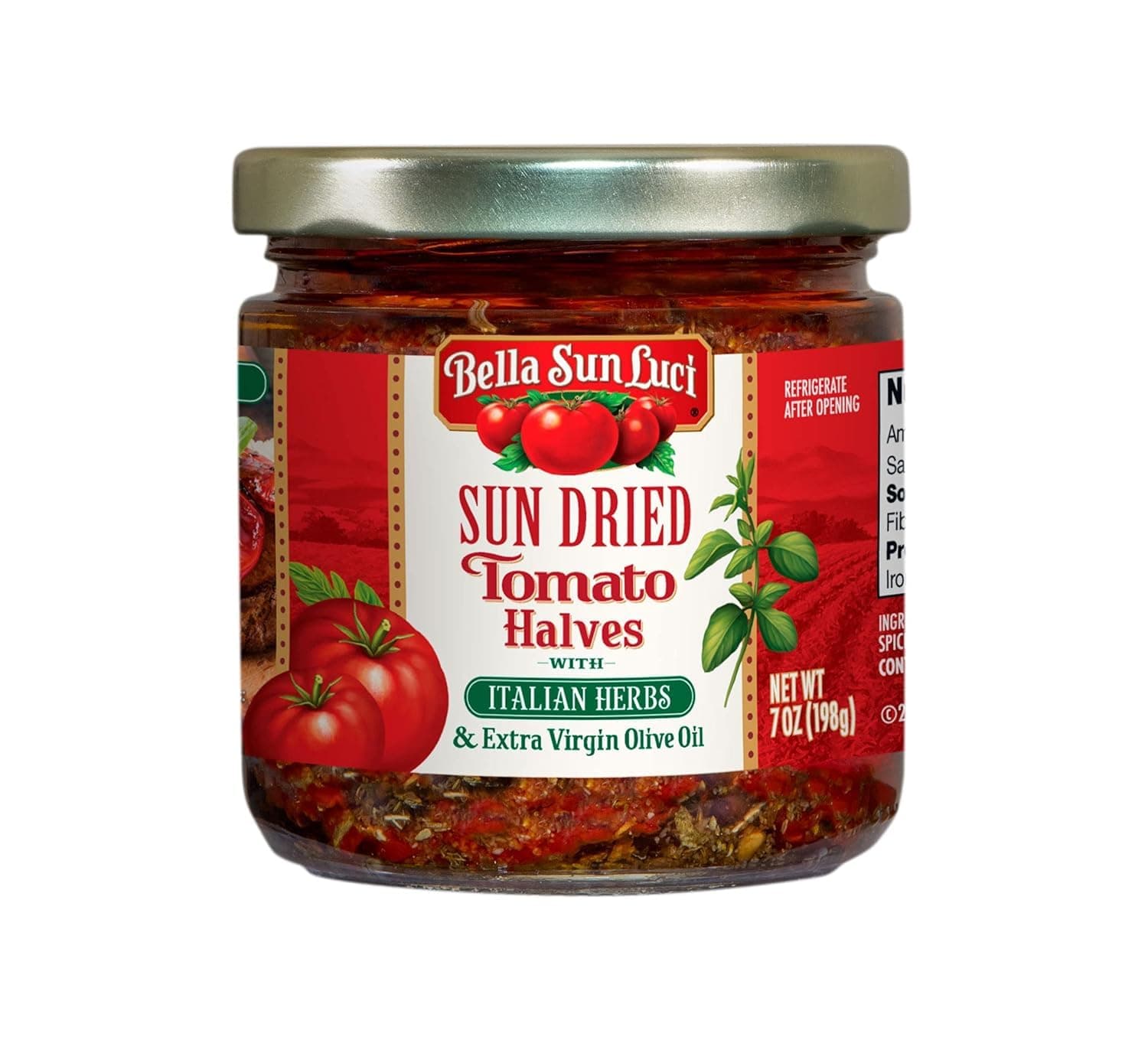 Bella Sun Luci Sun Dried Tomatoes Halves with Italian Herbs and Extra Virgin Olive Oil, Mediterranean Italian Style Sun-Ripened Tomatoes, Kosher, Vegan, Gluten-Free, Premium Ingredient for Pasta, Pizz