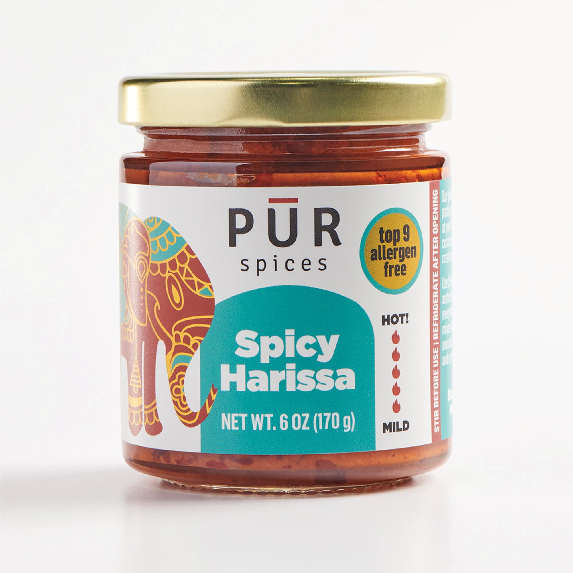 PUR Spices Original Spicy Harissa Paste I Hot Sauce for Cooking and Dipping I Spicy Chili Pepper and Garlic Paste | Middle Eastern Inspired | Plant Based, Gluten Free, No Sugar Added, Preservative and