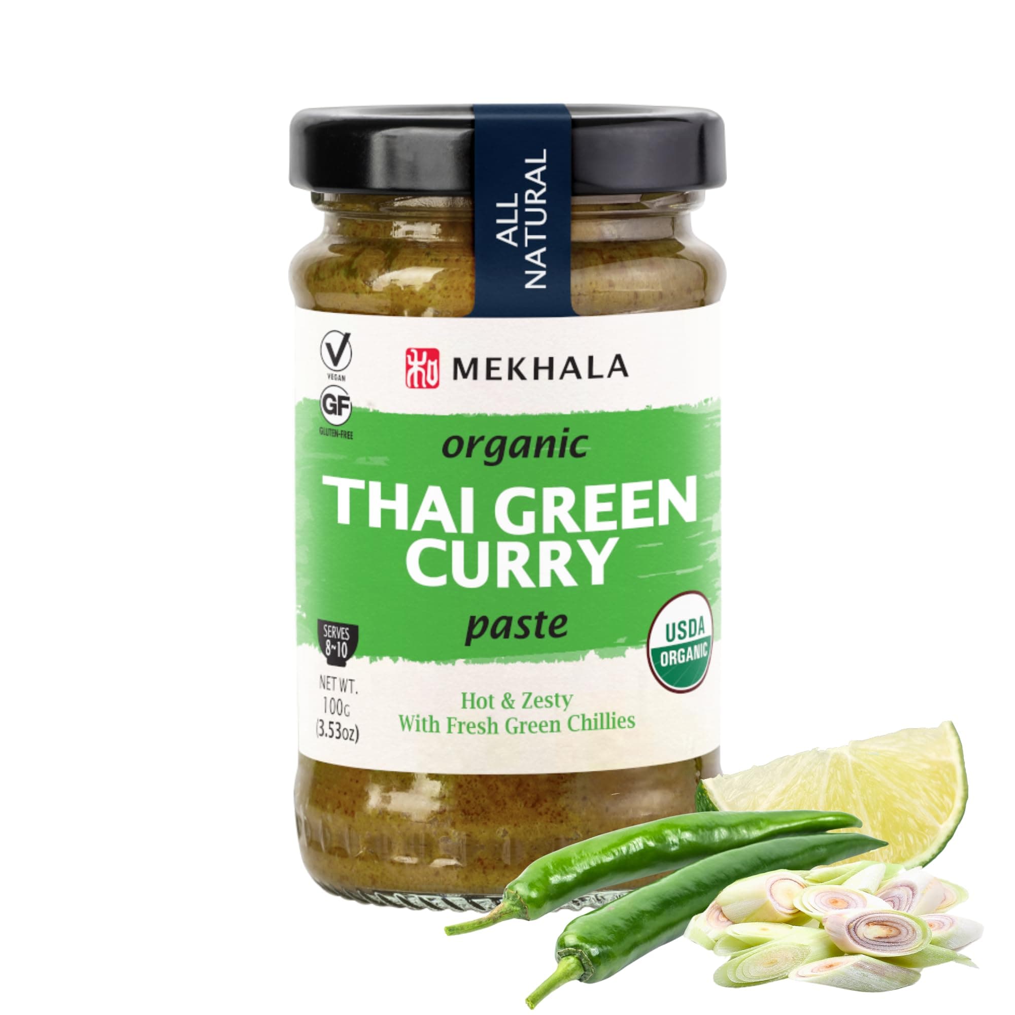 Mekhala Organic Thai Green Curry Paste. VEGAN. GLUTEN-FREE. NO ADDED SUGAR. Versatile. HOT (3.53oz)