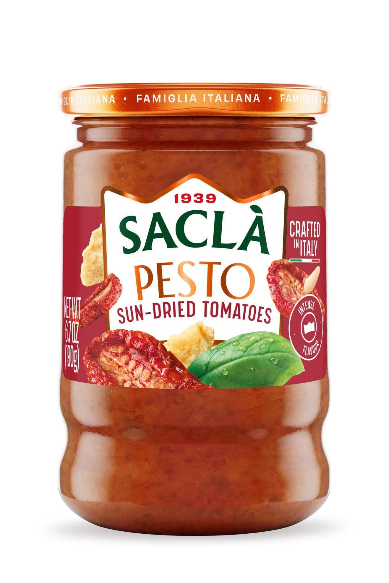 SACLA Sundried Tomato Pesto | Authentic Imported Sun-Dried Tomatoes and Italian Cheese Sauce | 6.7 oz Glass Jar | Non-GMO | Made in Italy