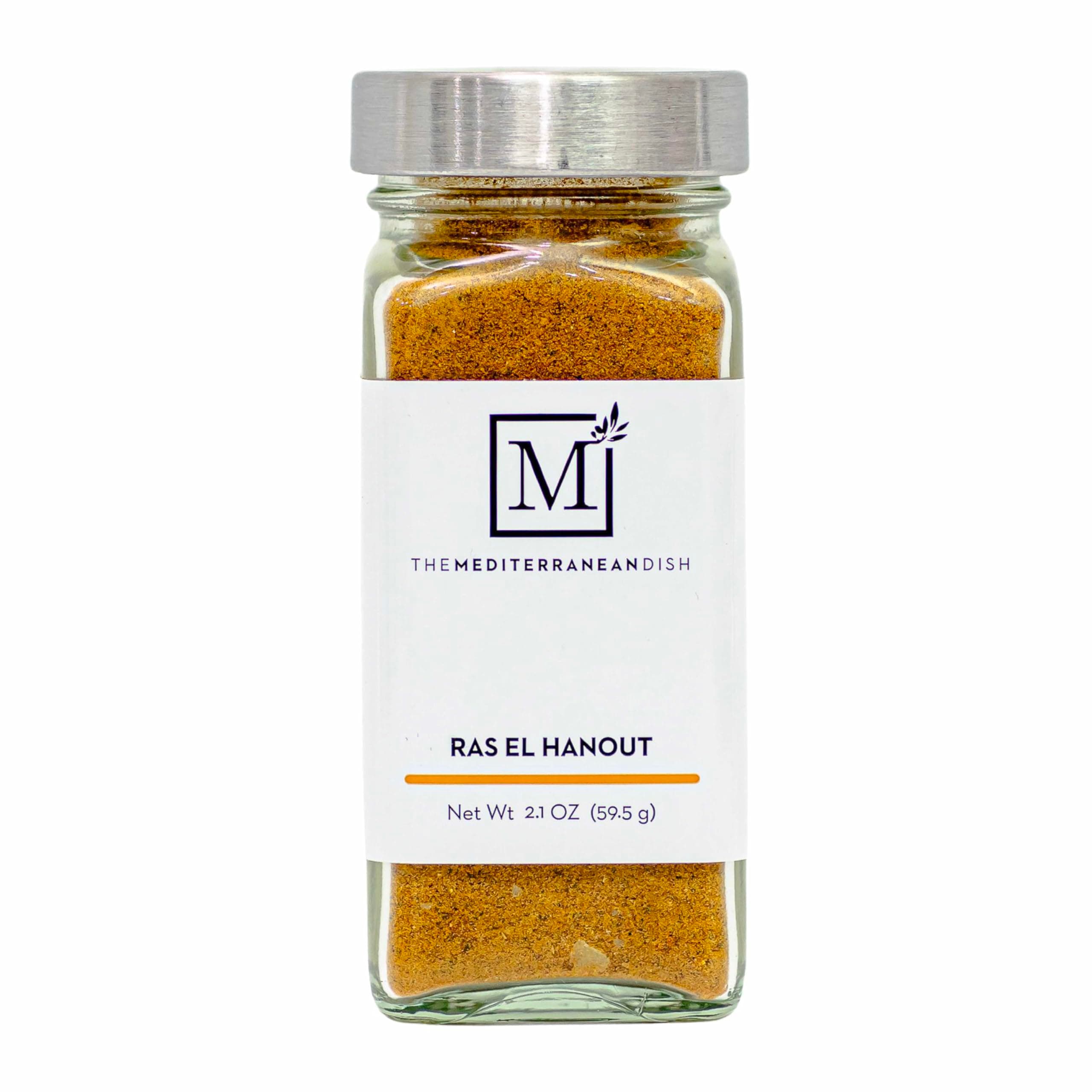 The Mediterranean Dish Ras El Hanout - Warm, Exotic, Sweet and Savory Blend for Cooking and Grilling - Gourmet Chef Essential - North African Seasoning - 2.1 oz Glass Bottle