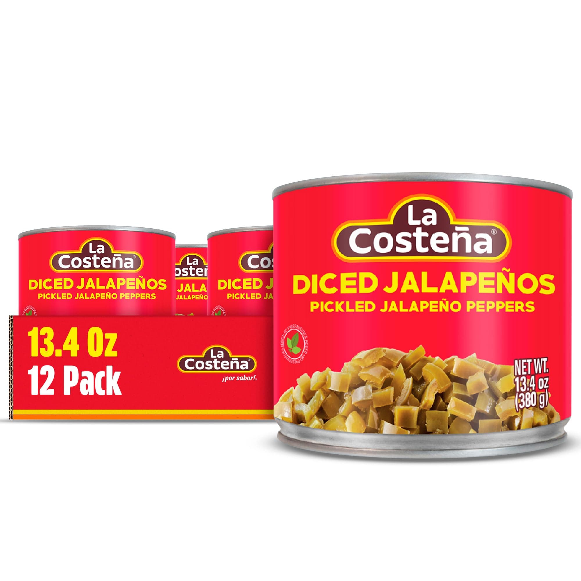 La Costeña Diced Jalapeno Peppers - Pickled Jalapenos - Jalapeño Pepper - Hot Peppers for Mexican Food, Guacamole, Spicy Nacho & Taco Toppings, Enchiladas & Salsa - 13.4oz, 12 Pack Canned Jalapenos