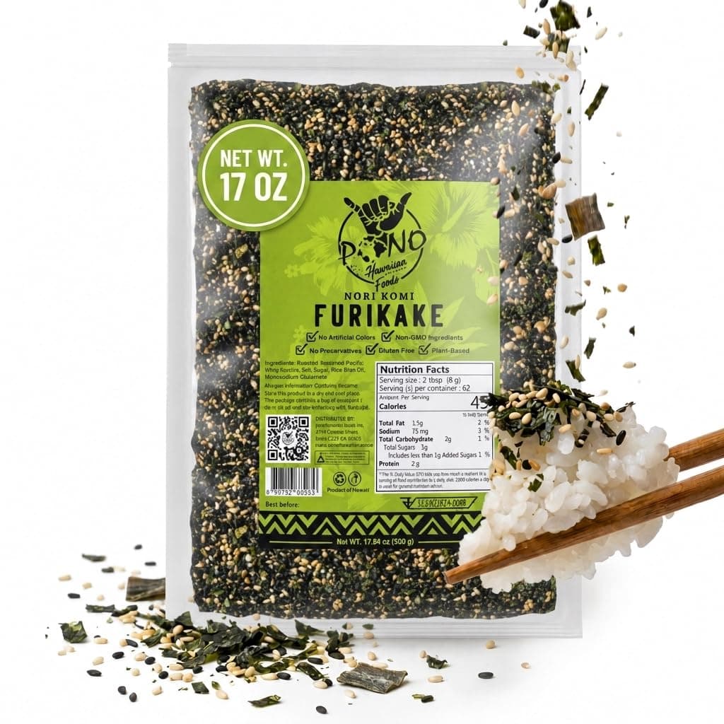 Pono Hawaiian Premium Made -Nori Komi Furikake Rice Seasoning - Gluten-Free and Non-GMO - Multi-Purpose Rice Topping – Free from Preservatives and Artificial Colors – Japanese Seasoning - 1lb (17.64oz