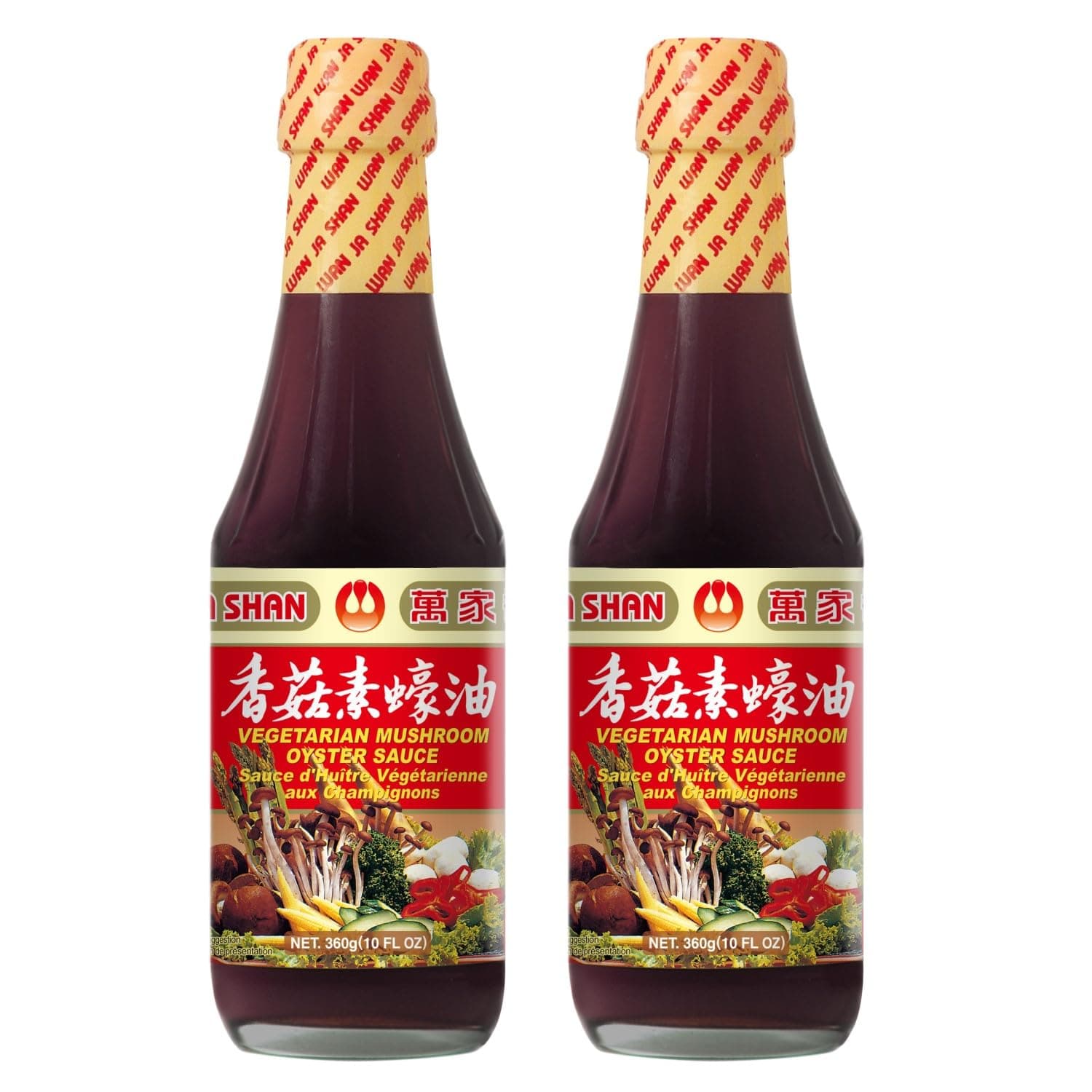 Wan Ja Shan Vegetarian Mushroom Oyster Sauce, 10 fl. oz. VEGAN. NON-GMO. NO MSG ADDED. 100% Naturally Brewed. No Chemical Soy Sauce.No Caramel Coloring. (10oz Pack of 2)