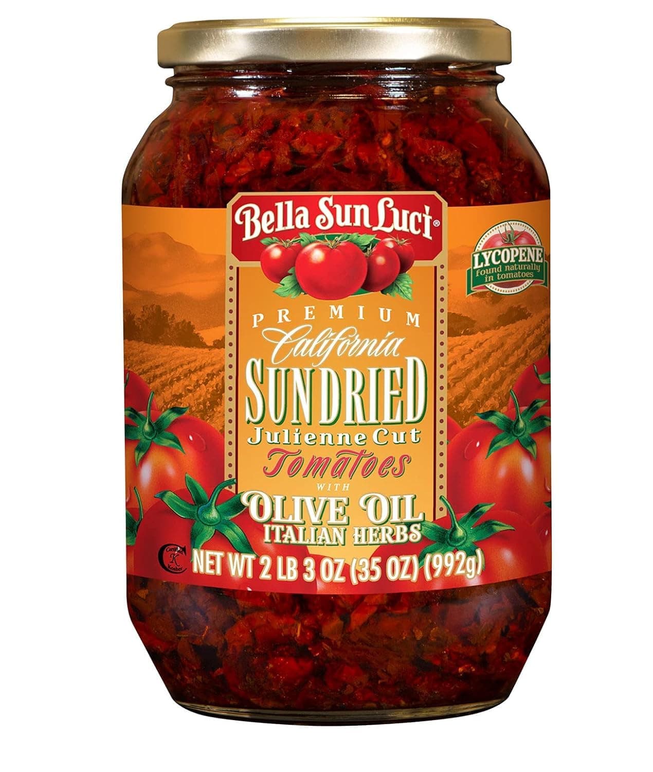 Bella Sun Luci Sun Dried Tomatoes Julienne Cut in Olive Oil, 35 Oz Glass Jar, Mediterranean Italian Style Sun-Ripened Tomatoes, Kosher, Vegan, Gluten-Free, Premium Pantry Ingredient for Pasta, Pizza &