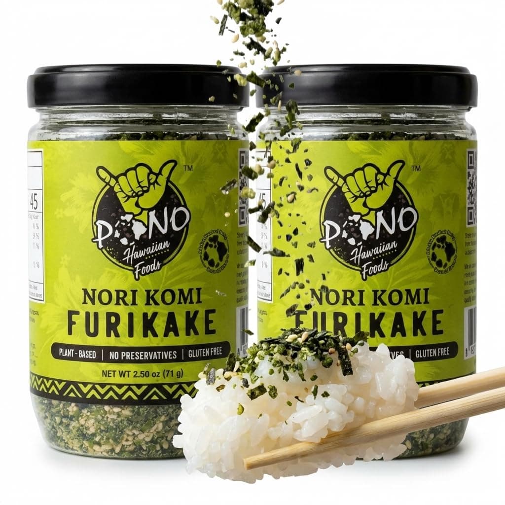 Pono Hawaiian Nori Komi Furikake Rice Seasoning 2 Pack - Premium Ingredients, Gluten-Free, Non-GMO, Multi-Purpose Rice Topping, No Preservatives or Artificial Colors, Japanese Condiment, 2.5 oz