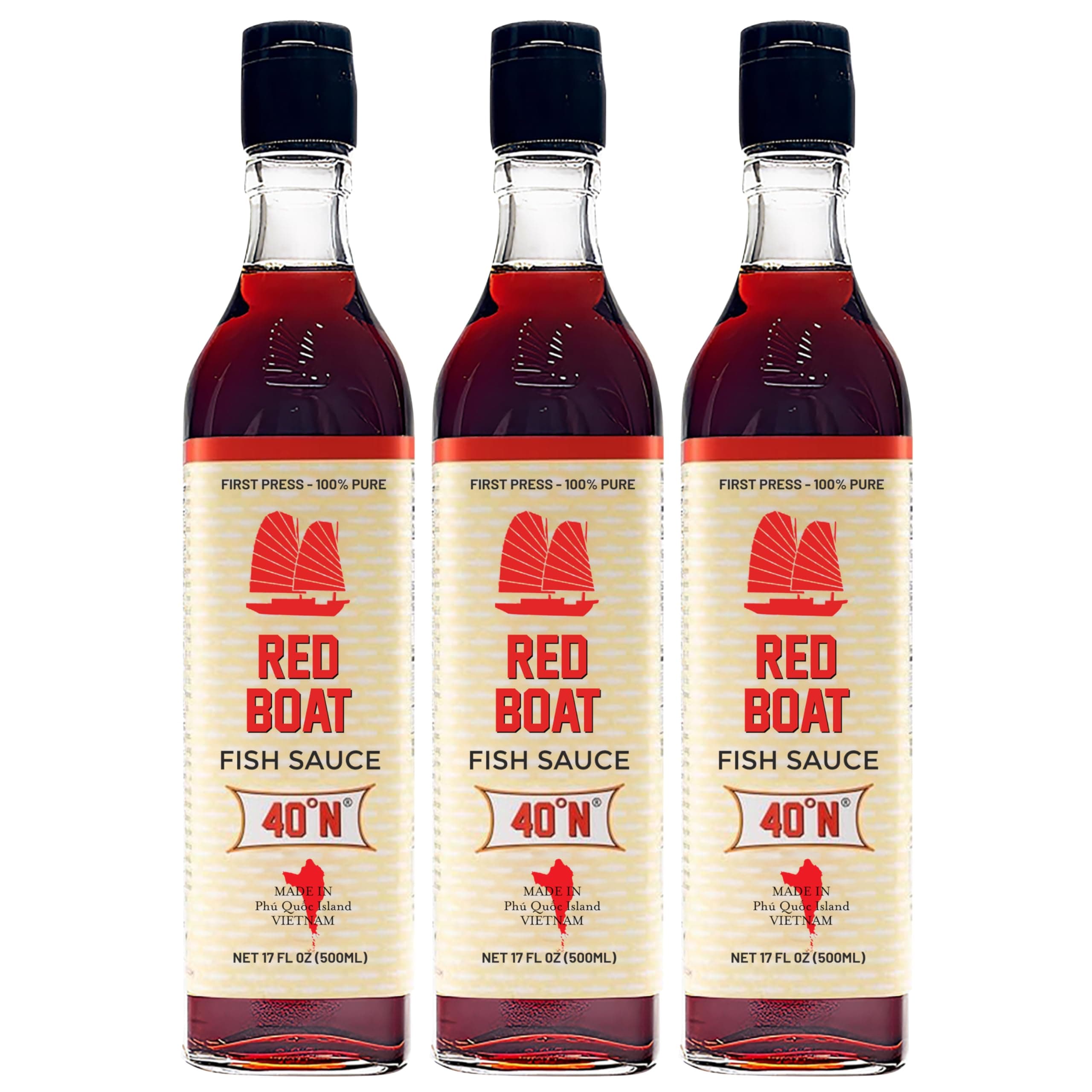 Red Boat Fish Sauce | Premium 40°N Fish Sauce made with just 2 ingredients in Vietnam | Keto, Paleo & Whole 30 | Sugar free | 17 fl oz (Pack of 3)