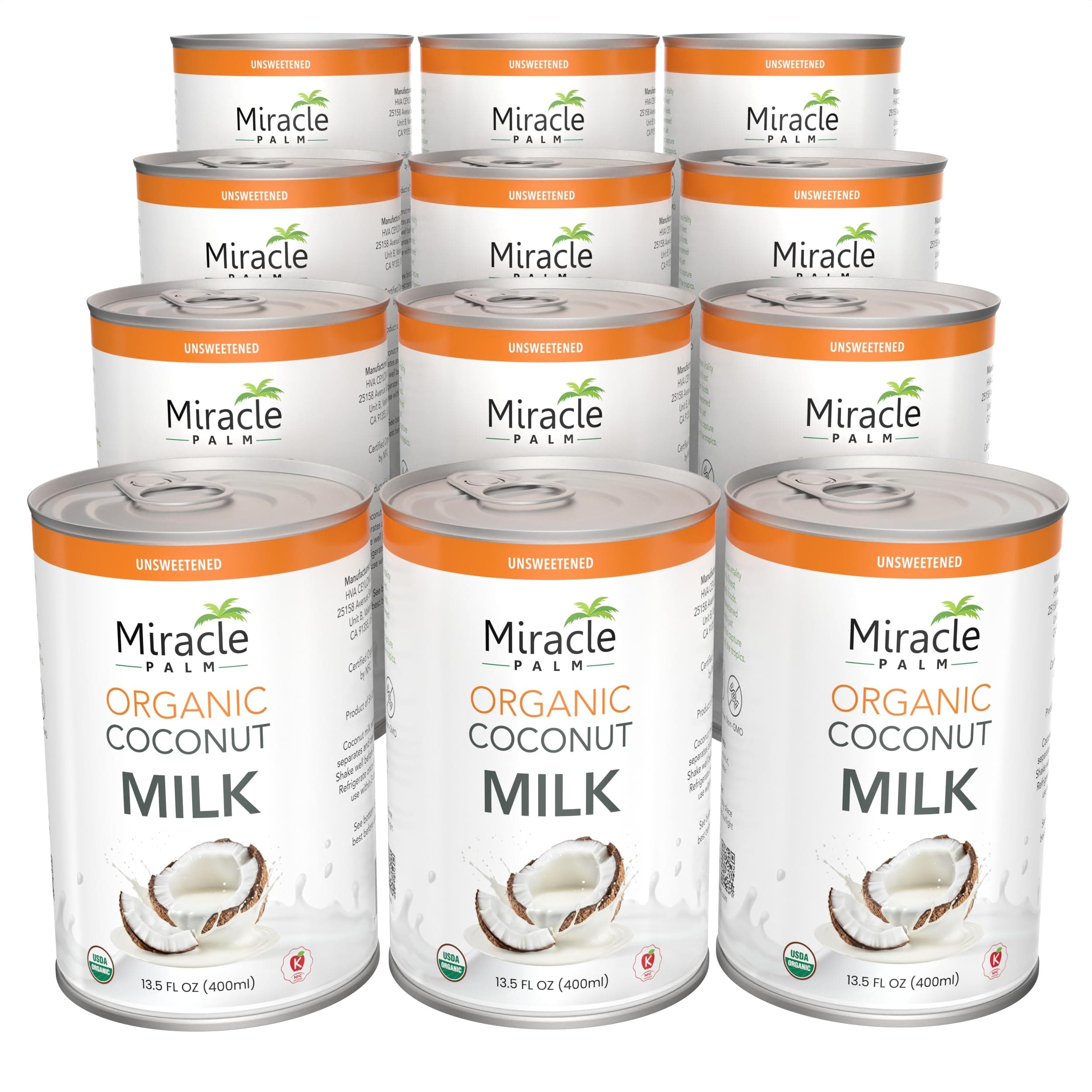 Miracle Palm Coconut Milk Unsweetened - Coconut Milk Canned, Additive Free Organic 13.5 Fl Oz (Pack of 12)
