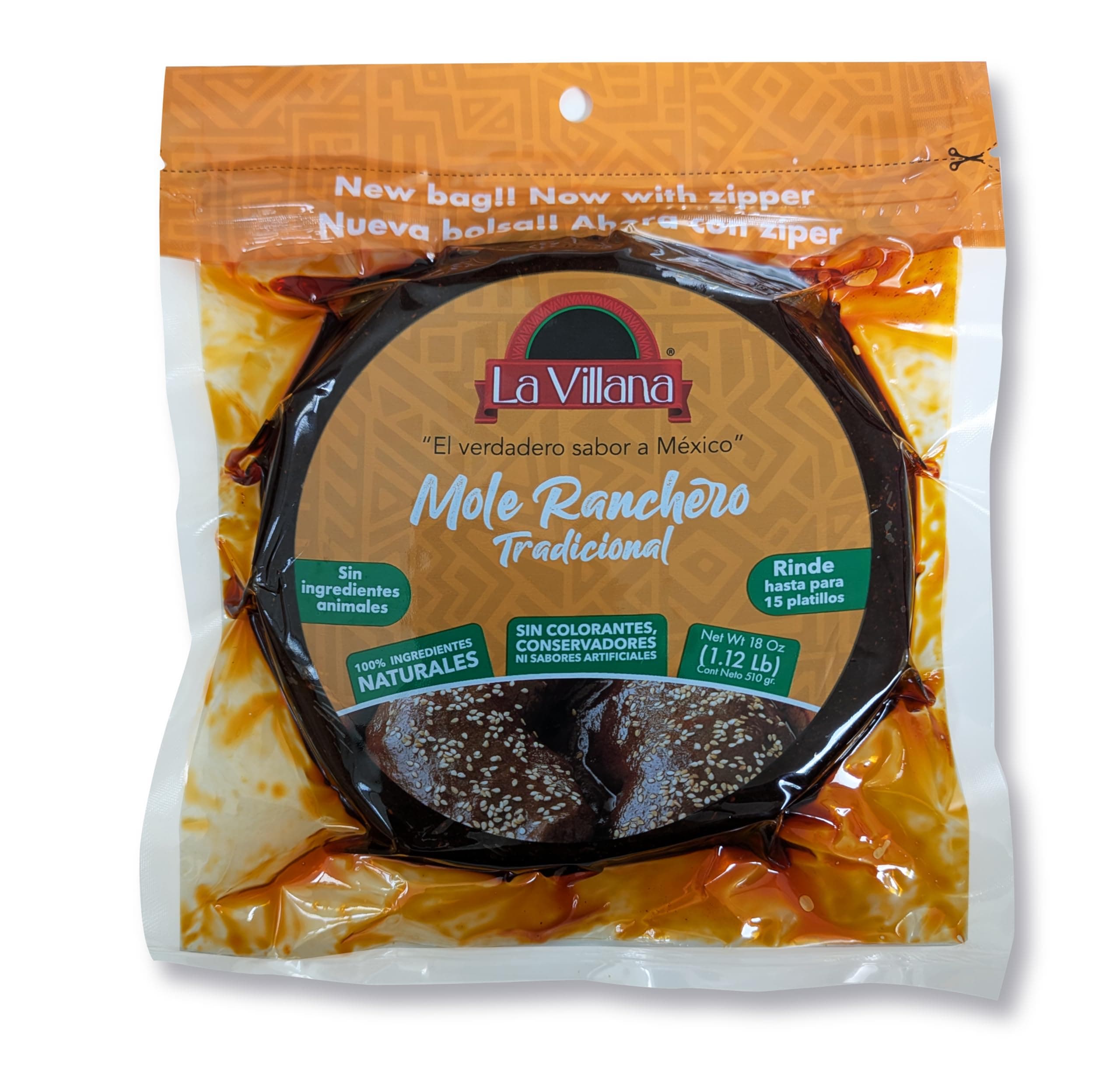 La Villana Traditional Mexican Mole Ranchero Sauce, 100% Natural Ingredients, No Artificial Colors or Preservatives, Easy to Prepare, Generous Servings, No Refrigeration Needed Until Opened, Evokes Fa