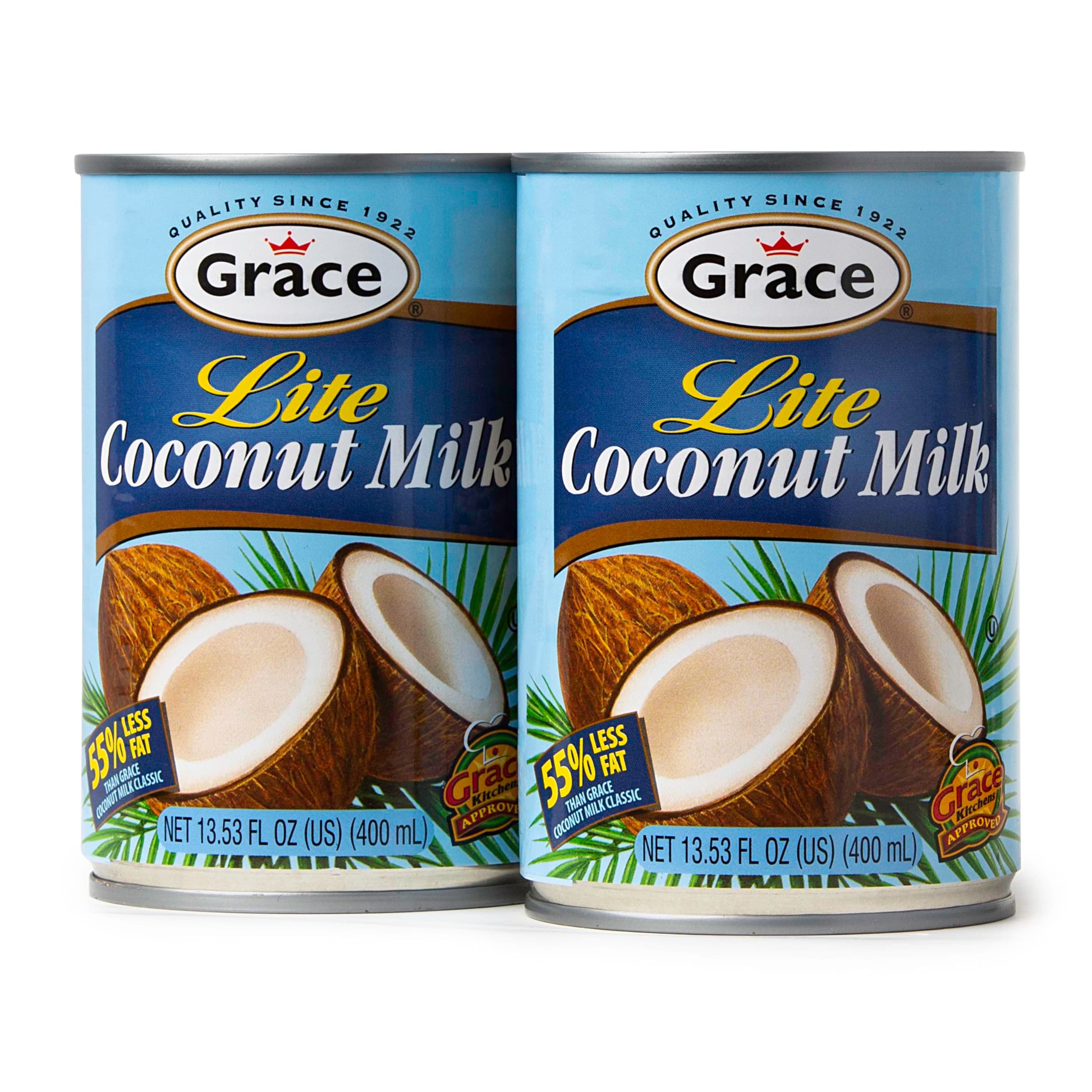 Grace Lite Coconut Milk Unsweetened – 13.5oz (2 Pack) Original Coconut Milk Canned, Shelf-Stable, Authentic Caribbean Taste, Perfect Add to Cereal, Smoothies, Desserts – Leche de Coco Organica
