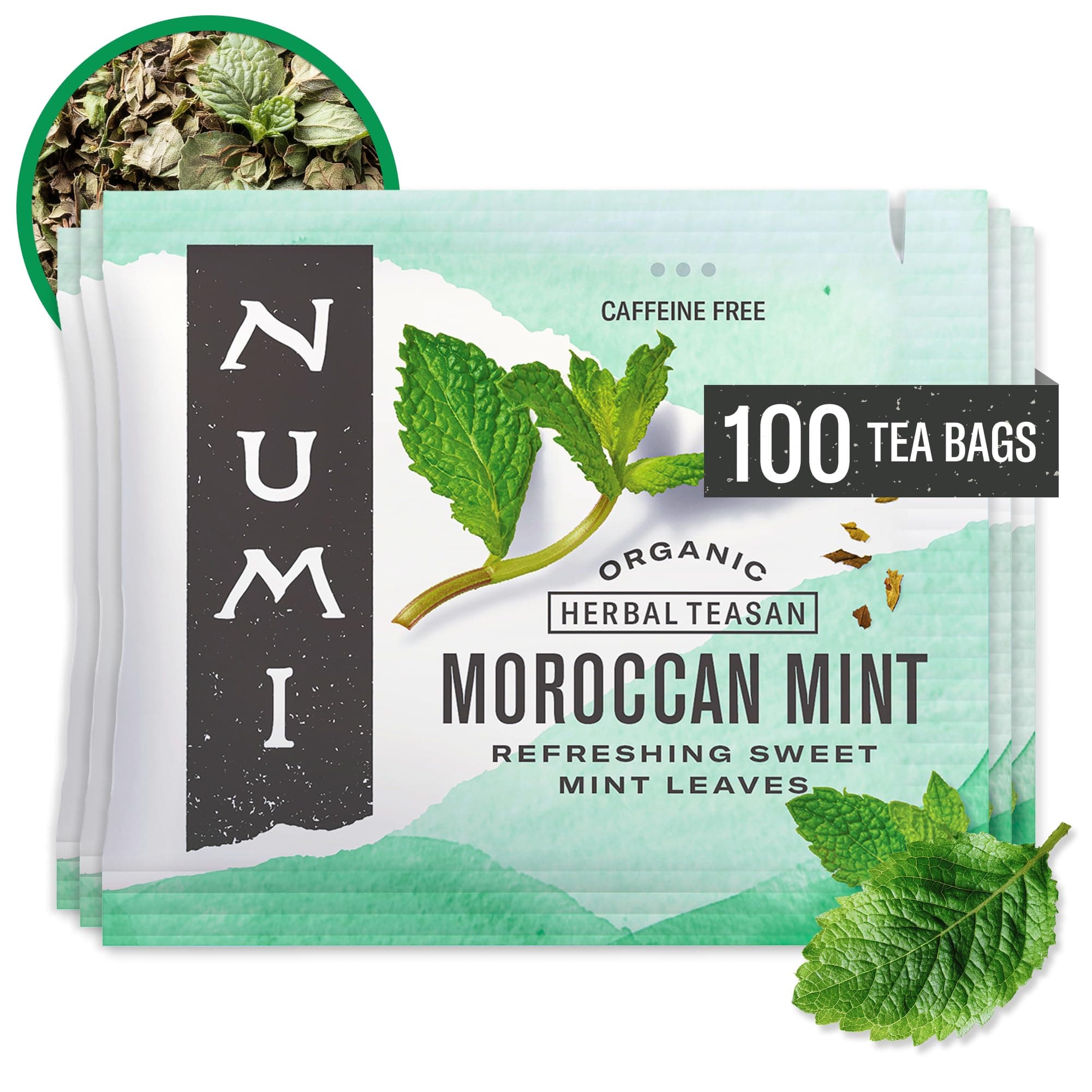 Numi Tea Organic Moroccan Mint Tea, 100 Herbal Tea Bags, Caffeine Free