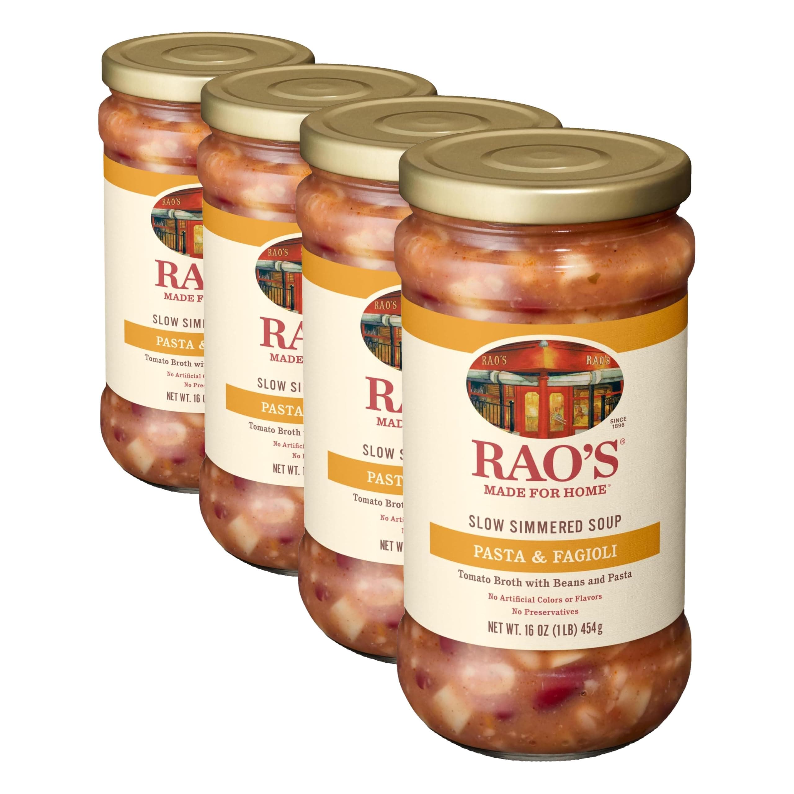 Rao's Homemade Pasta Fagioli Soup, 16oz, Real Vegetables, Traditional Italian Heat and Serve Soup, 1 Pound (Pack of 4)
