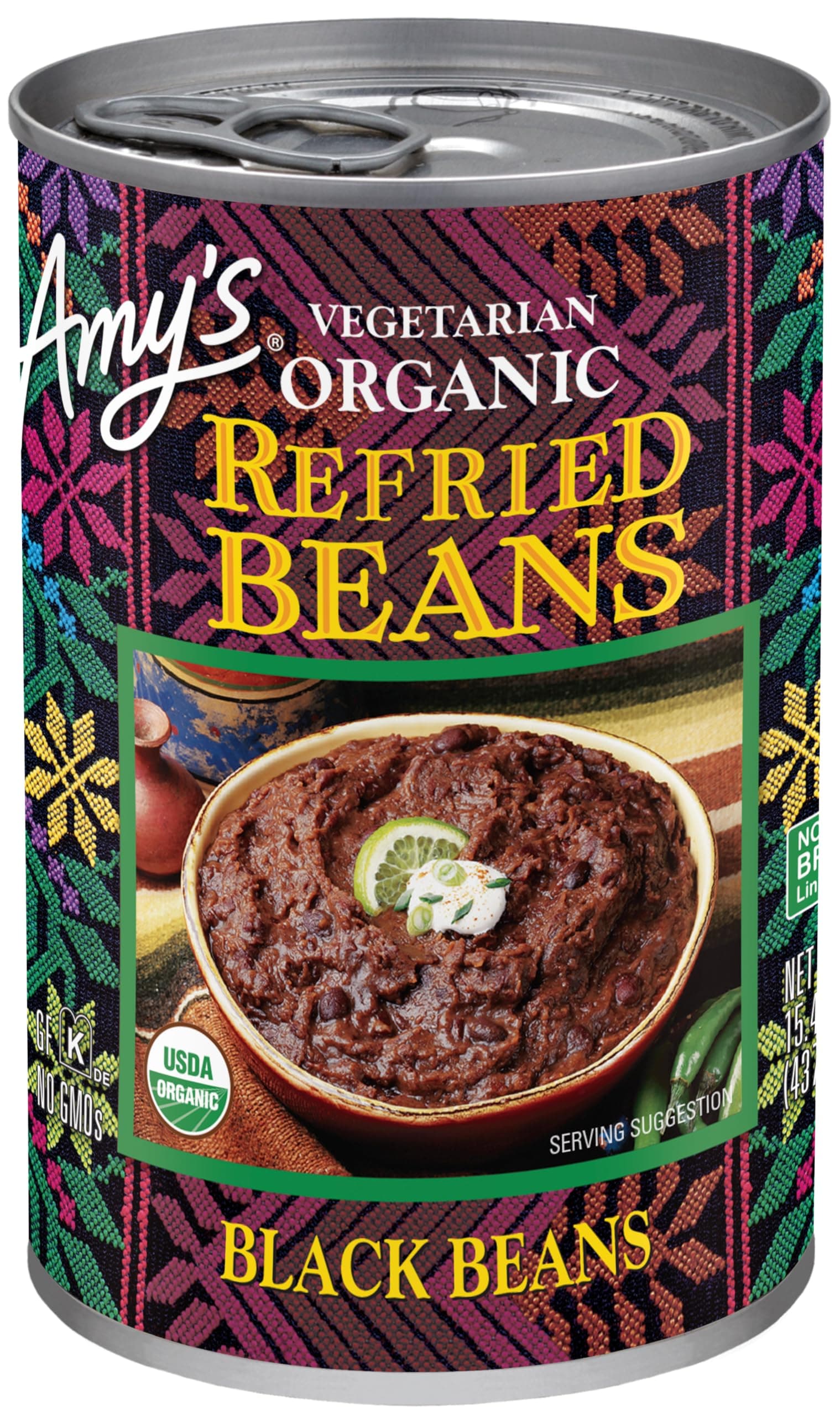 Amy's Refried Black Beans, Gluten Free, Organic & Vegetarian, Canned, 15.4 Ounce (Pack of 12)