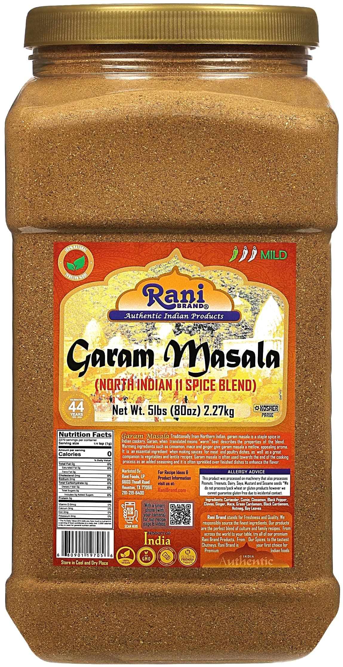 Rani Garam Masala Indian 11-Spice Blend 80oz (5lbs) 2.27kg Bulk PET Jar ~ All Natural, Salt-Free | Vegan | No Colors | Gluten Friendly | NON-GMO | Kosher | Indian Origin